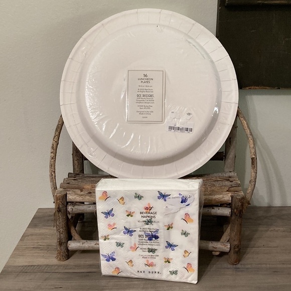 NEW! Rae Dunn HOME BUTTERFLY PAPER LUNCHEON PLATES AND NAPKINS - Picture 2 of 8